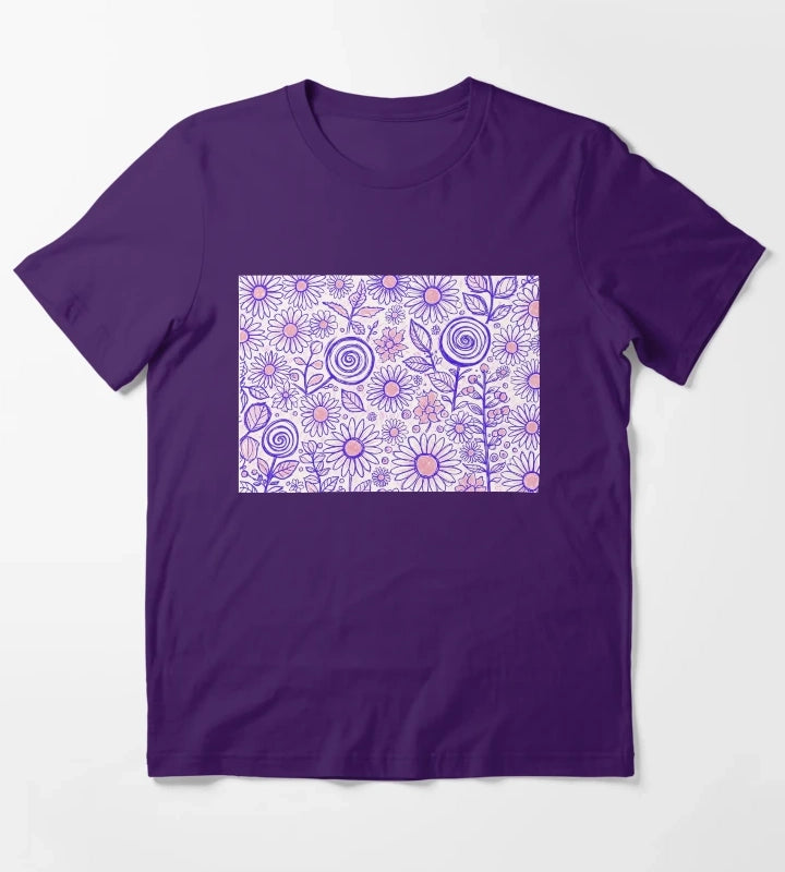 Purple Folk Daisy Pattern T-Shirt Purple