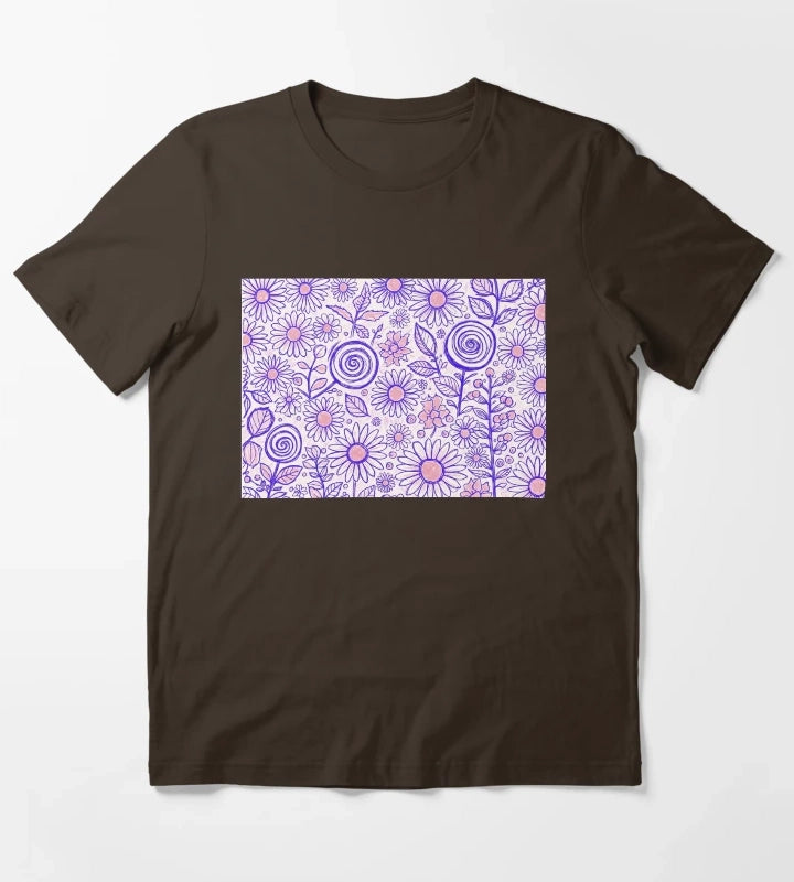 Purple Folk Daisy Pattern T-Shirt Brown