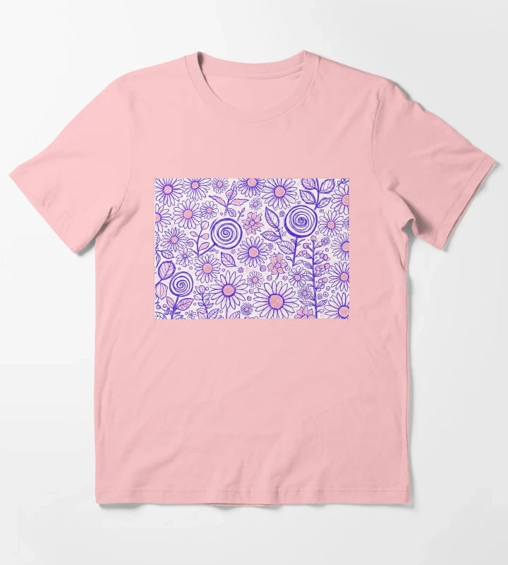 Purple Folk Daisy Pattern T-Shirt Dark Grey