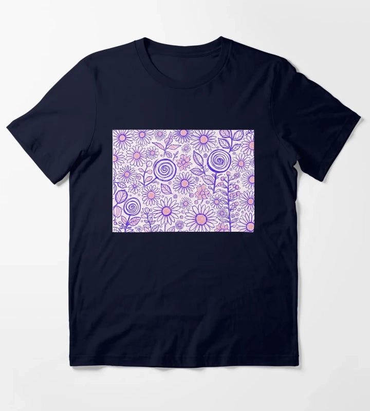 Purple Folk Daisy Pattern T-Shirt Navy