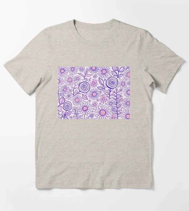 Purple Folk Daisy Pattern T-Shirt Cream