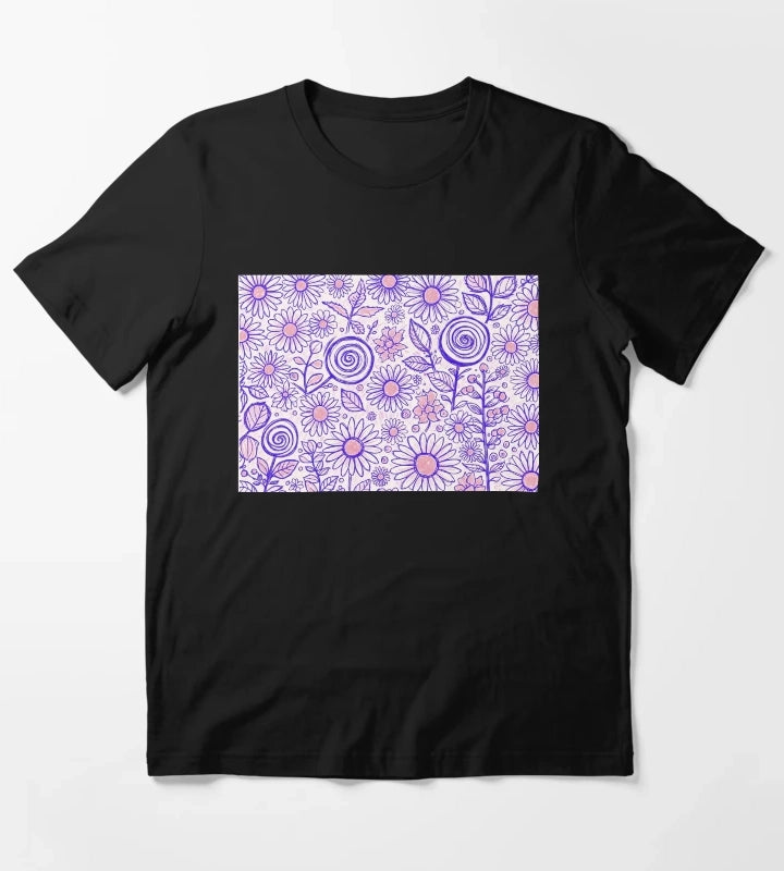 Purple Folk Daisy Pattern T-Shirt