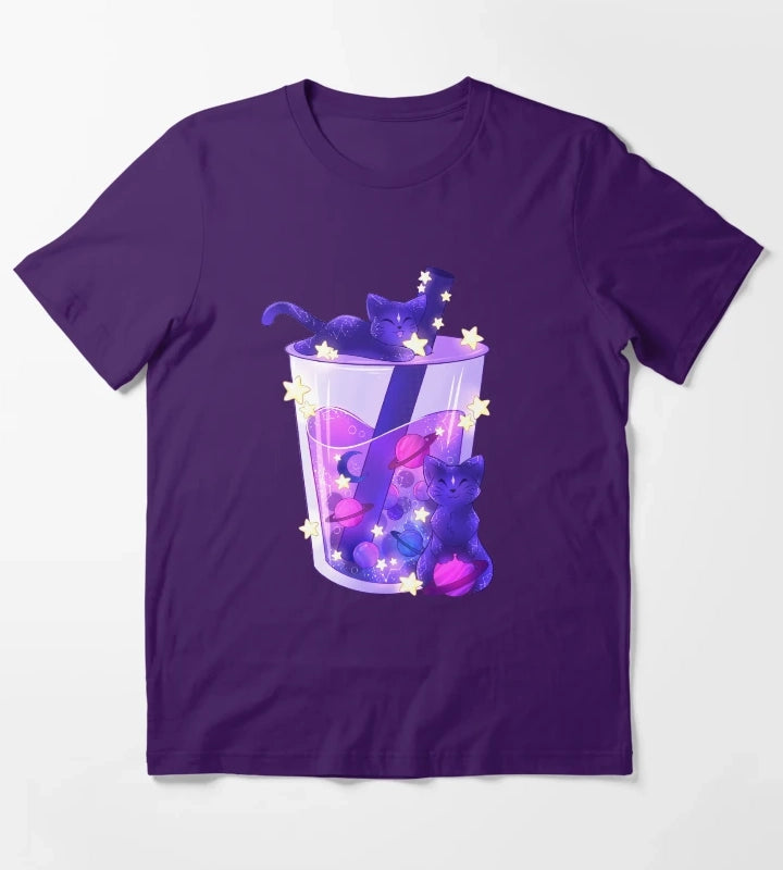 Purple Galaxy Cats Boba Tea T-Shirt Purple