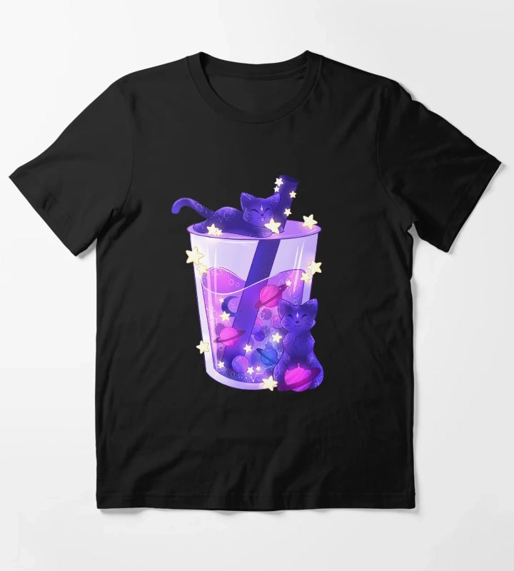 Purple Galaxy Cats Boba Tea T-Shirt