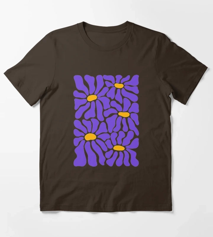 Purple Retro Daisies T-Shirt Brown