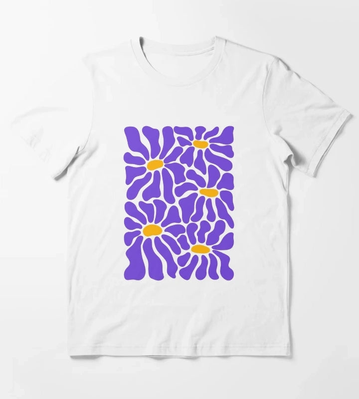 Purple Retro Daisies T-Shirt White