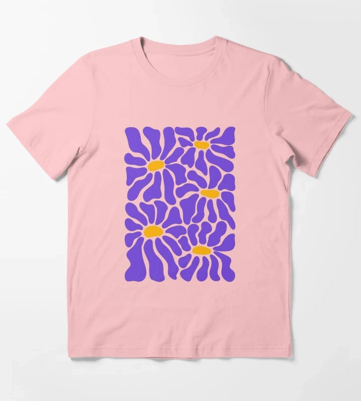 Purple Retro Daisies T-Shirt Dark Grey