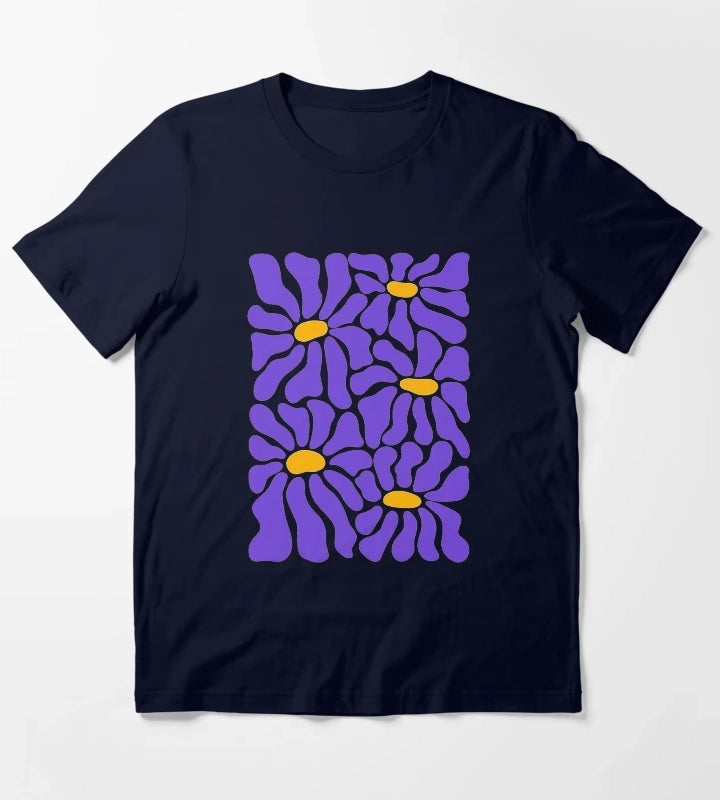 Purple Retro Daisies T-Shirt Navy