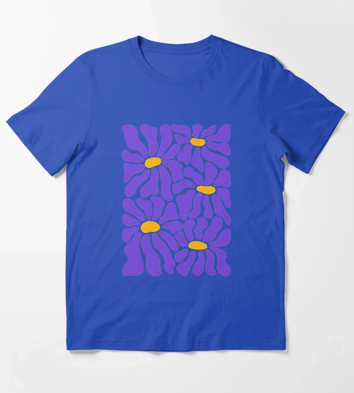 Purple Retro Daisies T-Shirt Blue