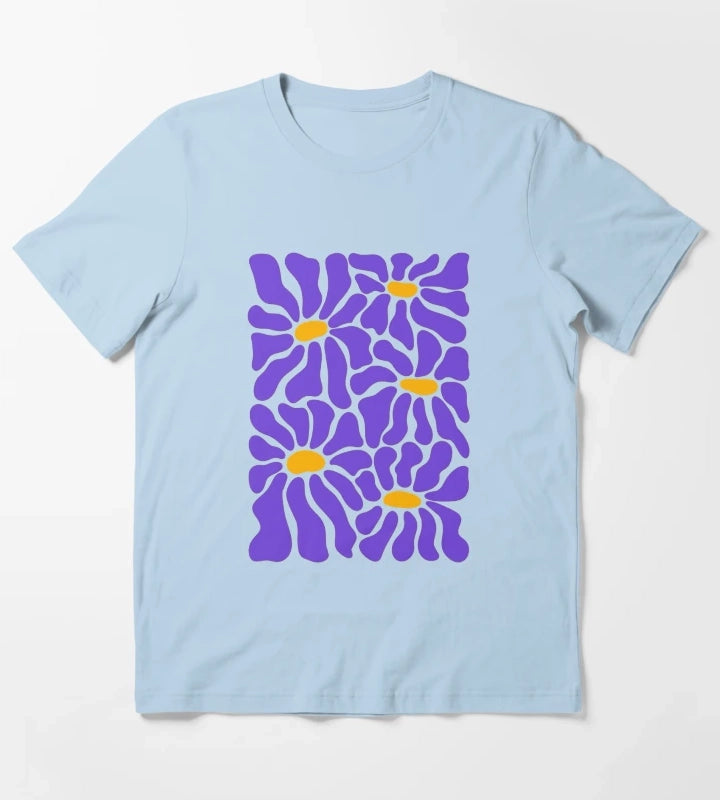 Purple Retro Daisies T-Shirt Sky Blue