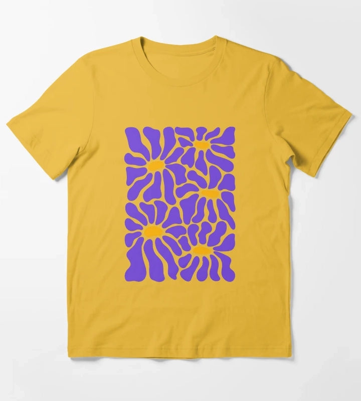 Purple Retro Daisies T-Shirt Yellow