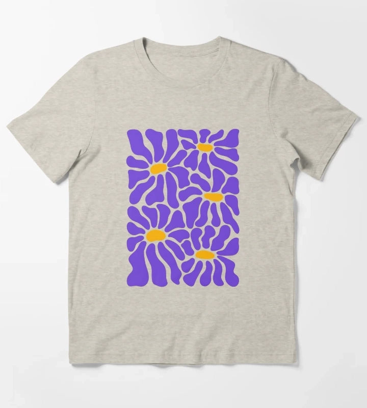 Purple Retro Daisies T-Shirt Cream