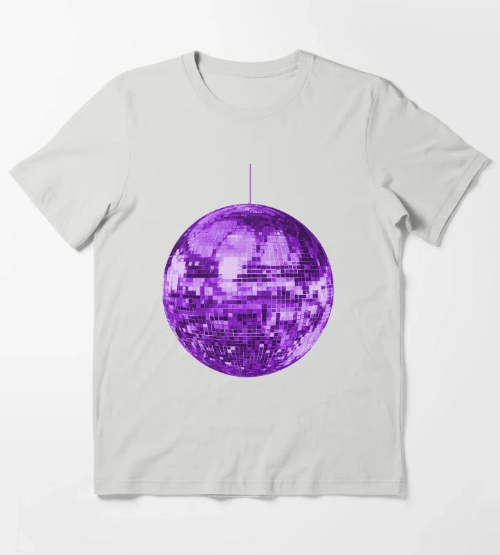 Purple Retro Disco Ball T-Shirt Light Grey
