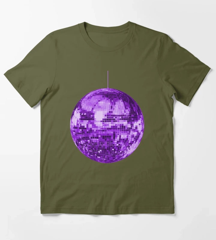 Purple Retro Disco Ball T-Shirt Olive Green