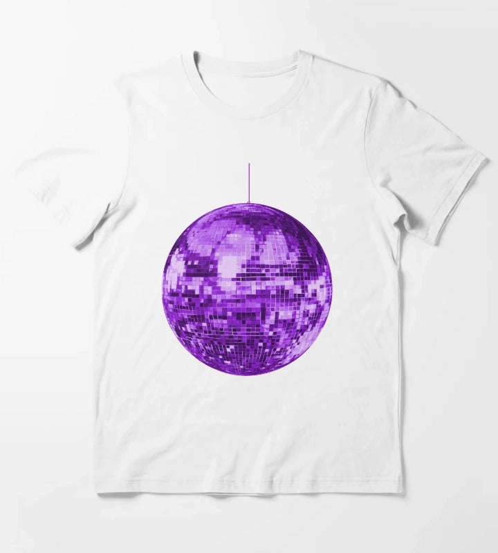 Purple Retro Disco Ball T-Shirt White