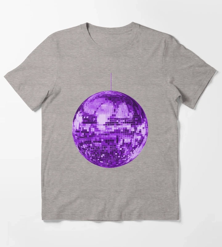 Purple Retro Disco Ball T-Shirt Heather Grey