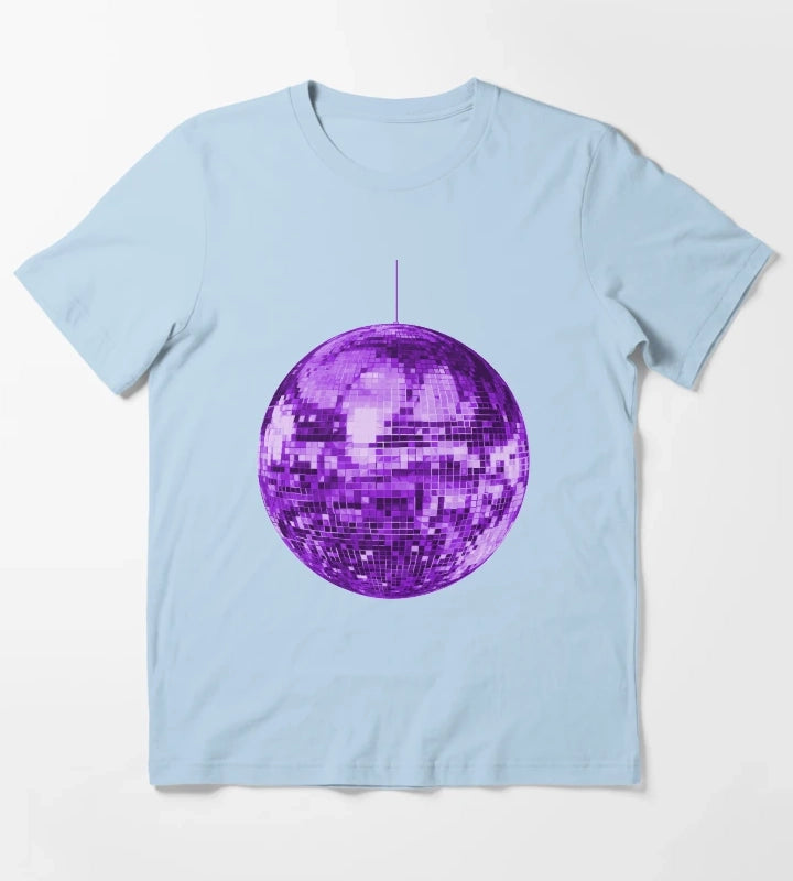 Purple Retro Disco Ball T-Shirt Sky Blue