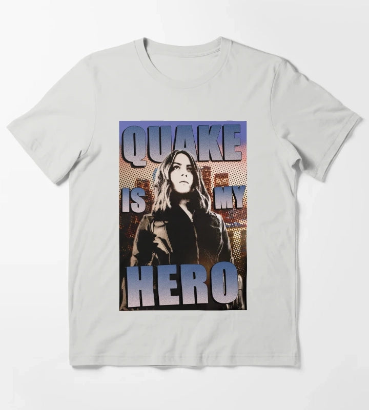 Quake Is My Hero Poster T-Shirt Light Grey