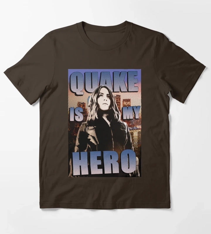 Quake Is My Hero Poster T-Shirt Brown