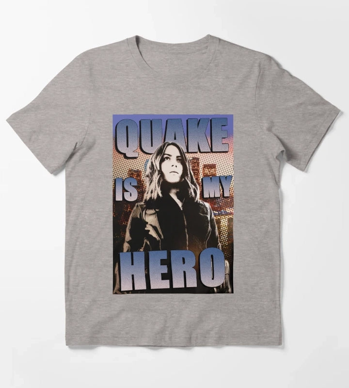 Quake Is My Hero Poster T-Shirt Heather Grey