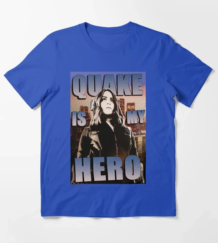 Quake Is My Hero Poster T-Shirt Blue