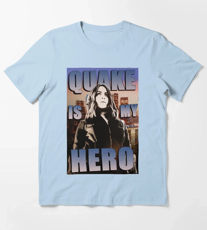 Quake Is My Hero Poster T-Shirt Sky Blue