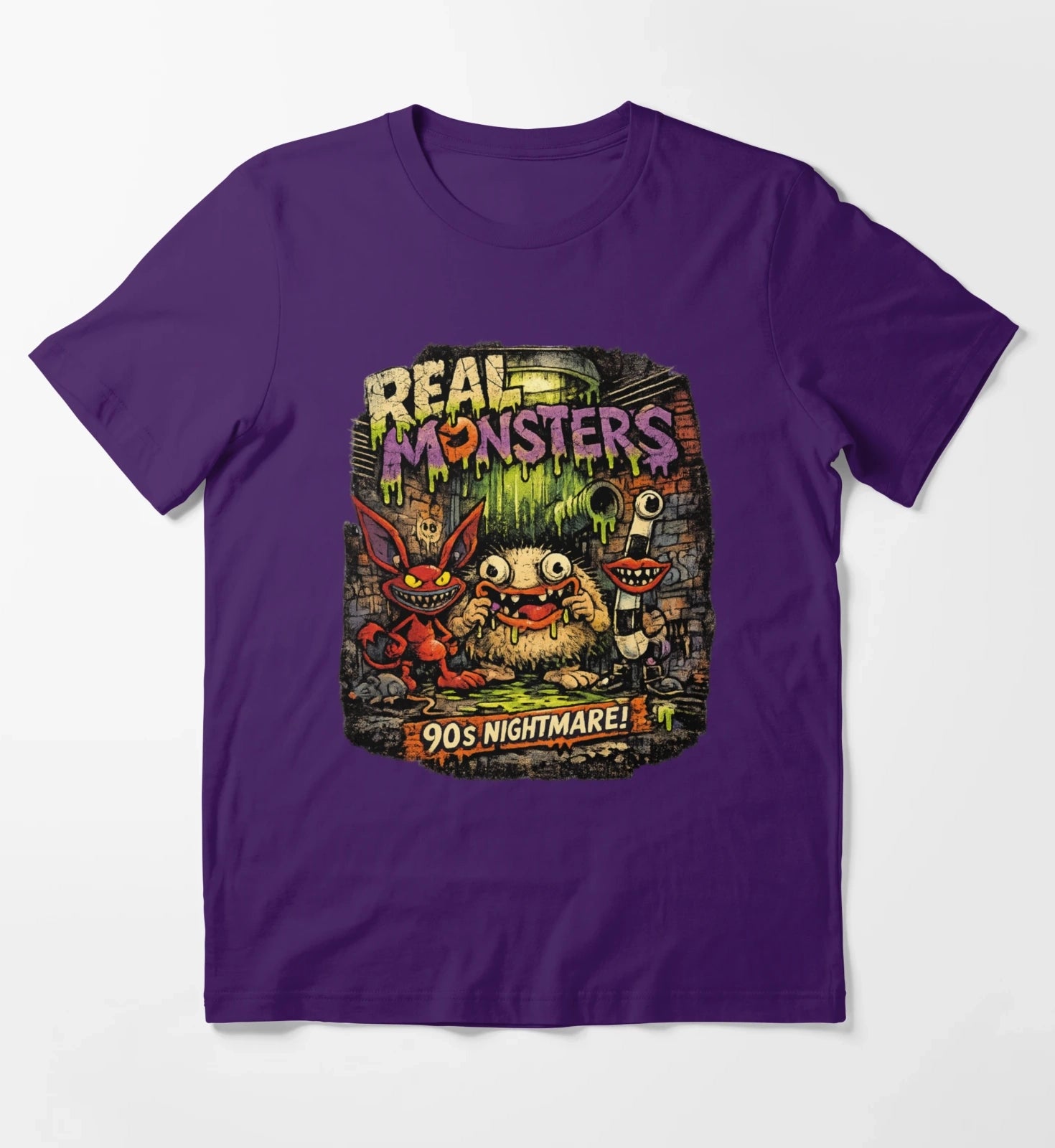 REAL MONSTERS Vintage Graphic Tee Retro 90s Cartoon Streetwear Shirt T-Shirt Purple