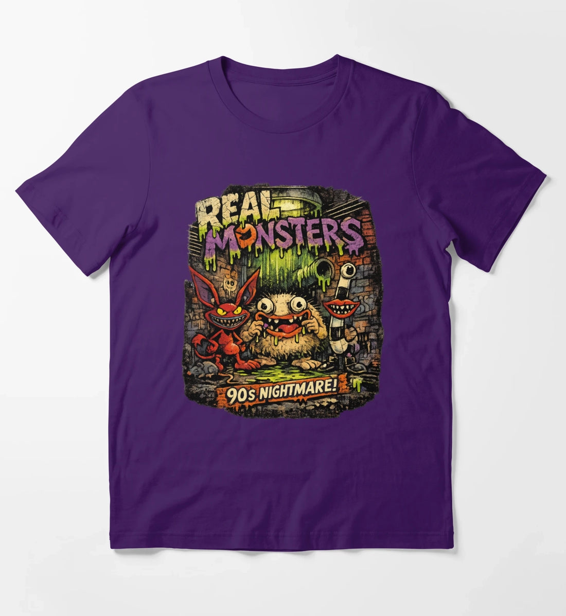 REAL MONSTERS Vintage Graphic Tee Retro 90s Cartoon Streetwear Shirt T-Shirt Purple