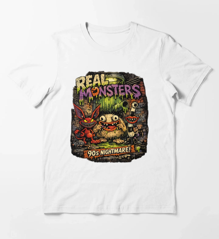 REAL MONSTERS Vintage Graphic Tee Retro 90s Cartoon Streetwear Shirt T-Shirt White