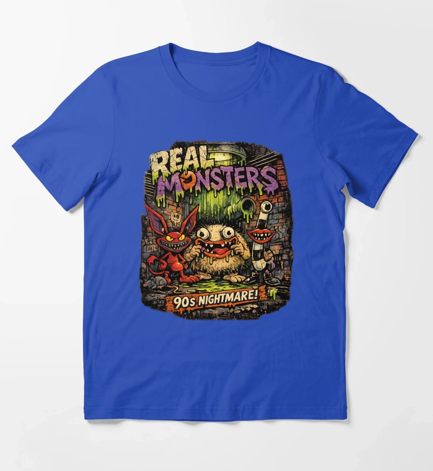 REAL MONSTERS Vintage Graphic Tee Retro 90s Cartoon Streetwear Shirt T-Shirt Blue