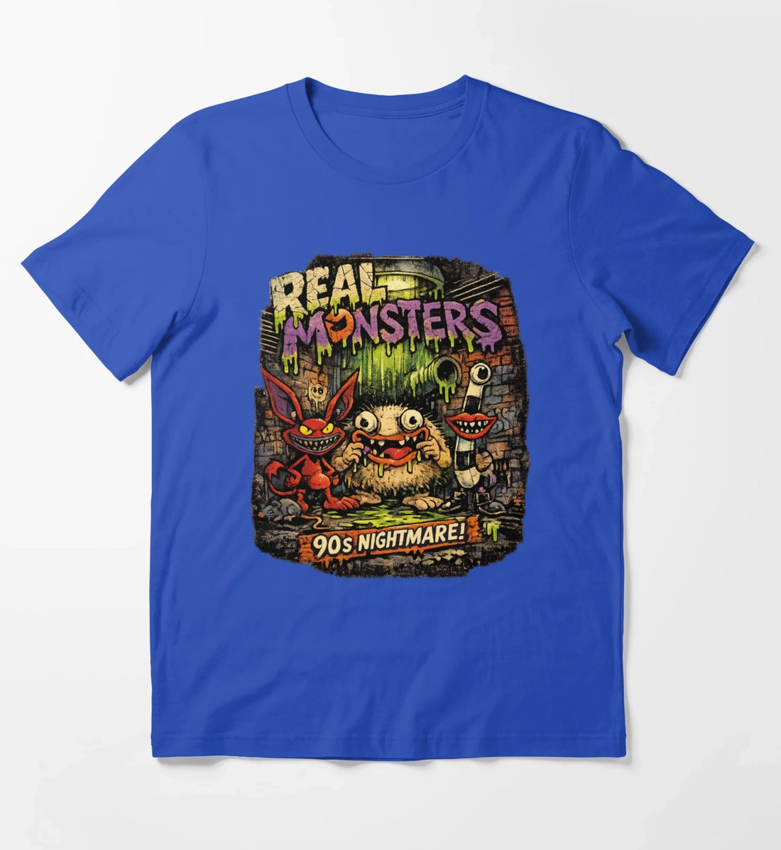 REAL MONSTERS Vintage Graphic Tee Retro 90s Cartoon Streetwear Shirt T-Shirt Blue