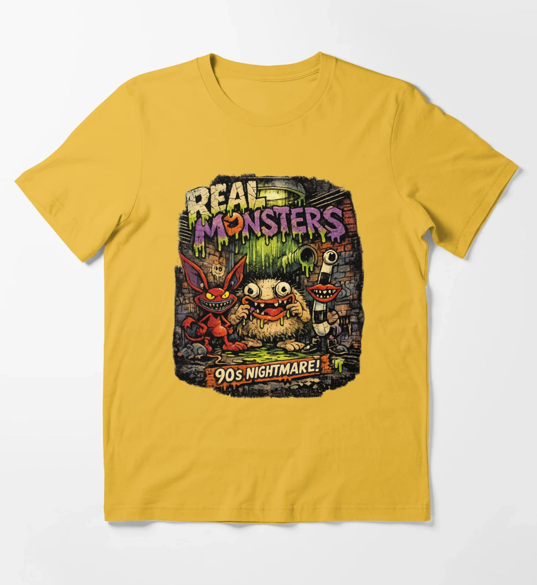 REAL MONSTERS Vintage Graphic Tee Retro 90s Cartoon Streetwear Shirt T-Shirt Yellow