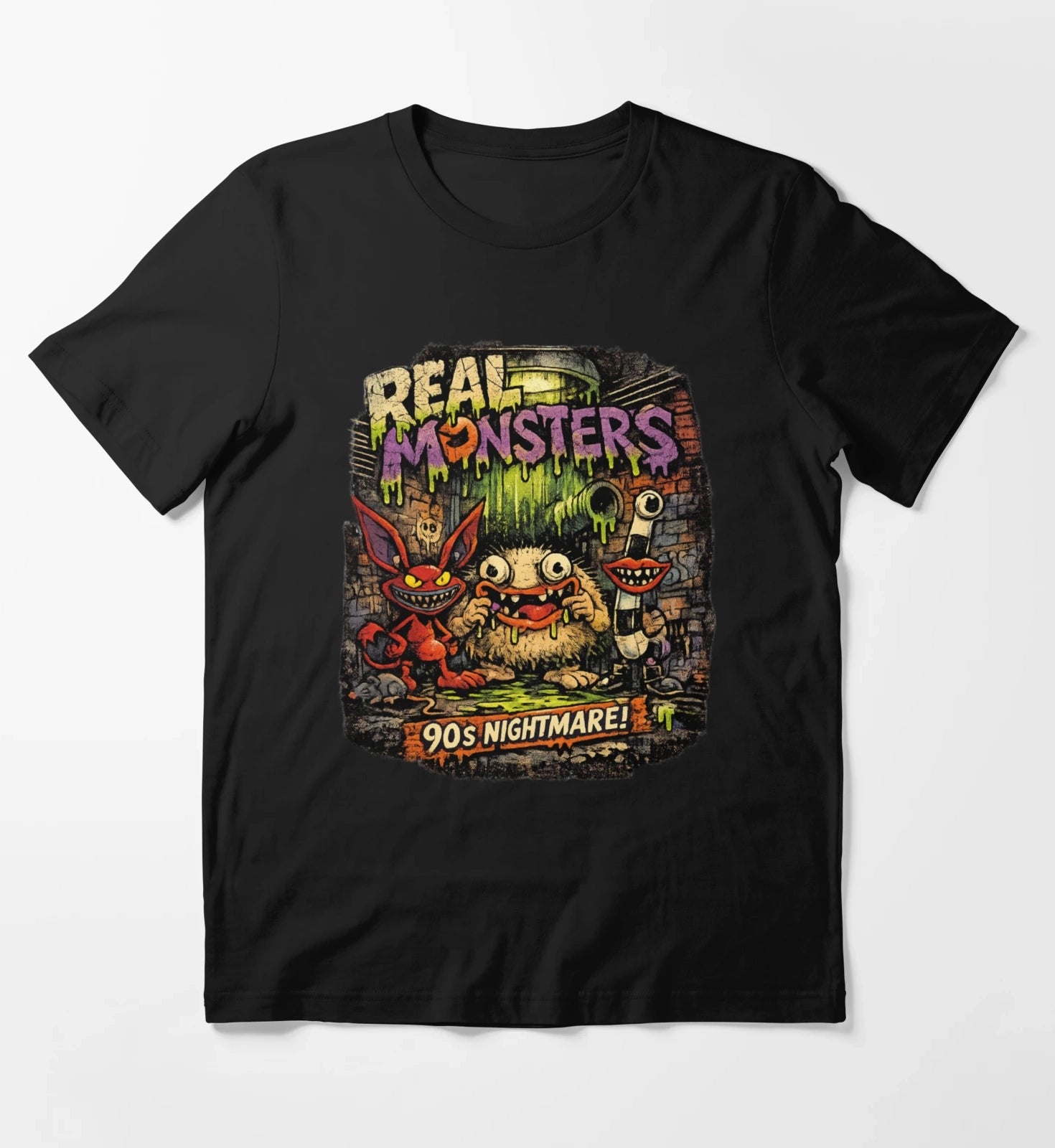 REAL MONSTERS Vintage Graphic Tee Retro 90s Cartoon Streetwear Shirt T-Shirt