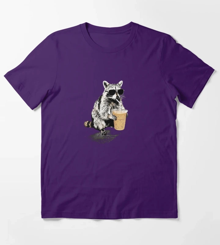 Raccoon Drinking Iced Coffee Funny Animal Meme Coffee Lover Raccoon Shirt Comfort Colors Unisex Graphic T-Shirt Purple