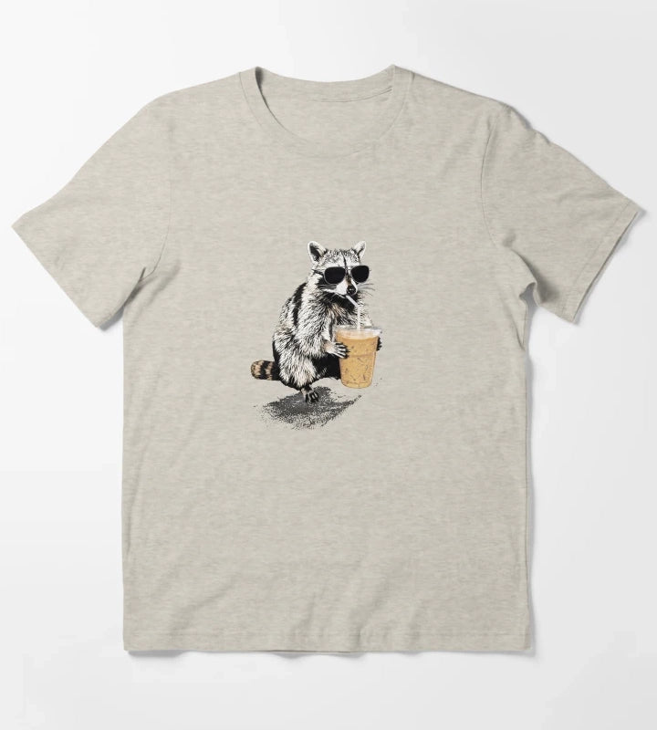 Raccoon Drinking Iced Coffee Funny Animal Meme Coffee Lover Raccoon Shirt Comfort Colors Unisex Graphic T-Shirt Cream