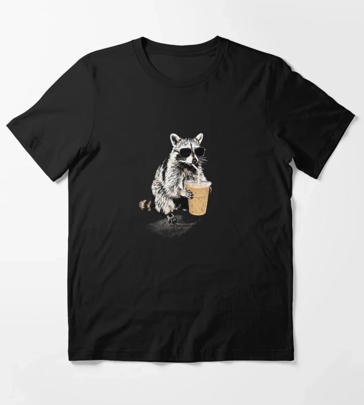 Raccoon Drinking Iced Coffee Funny Animal Meme Coffee Lover Raccoon Shirt Comfort Colors Unisex Graphic T-Shirt