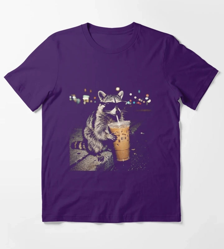 Raccoon Drinking Iced Coffee Funny Animal Meme Vintage Aesthetic TShirt T-Shirt Purple