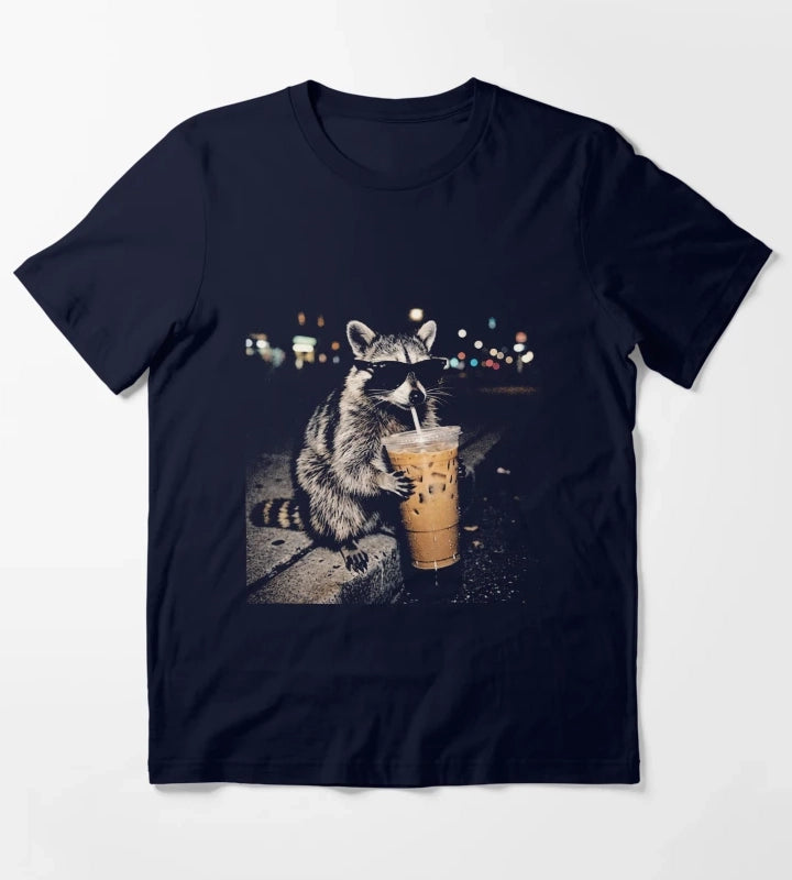 Raccoon Drinking Iced Coffee Funny Animal Meme Vintage Aesthetic TShirt T-Shirt Navy