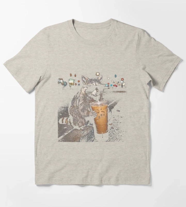 Raccoon Drinking Iced Coffee Funny Animal Meme Vintage Aesthetic TShirt T-Shirt Cream