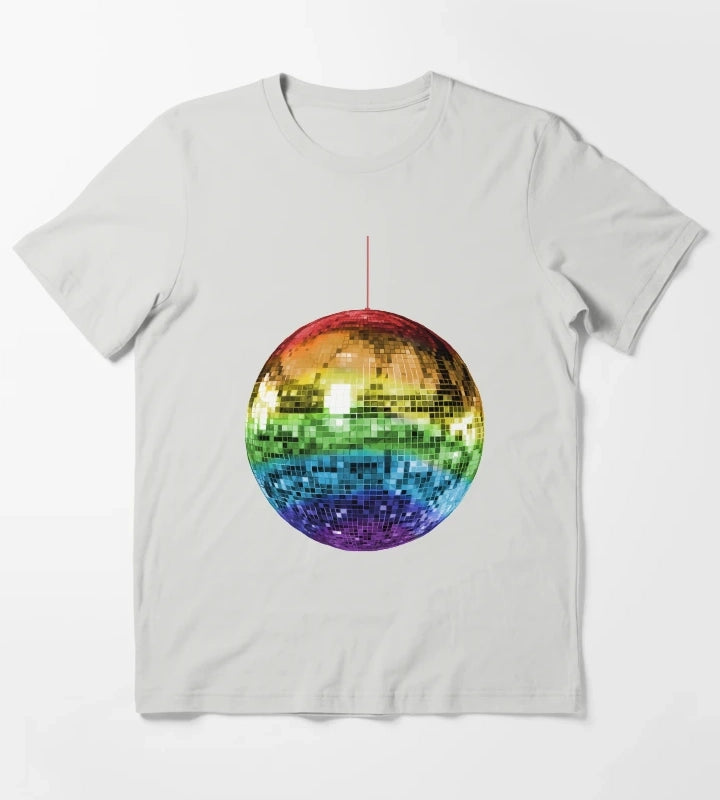 Rainbow 1970s Disco Ball T-Shirt Light Grey