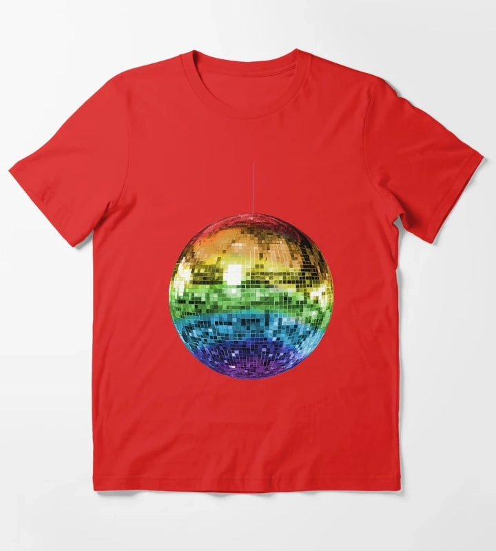 Rainbow 1970s Disco Ball T-Shirt Red