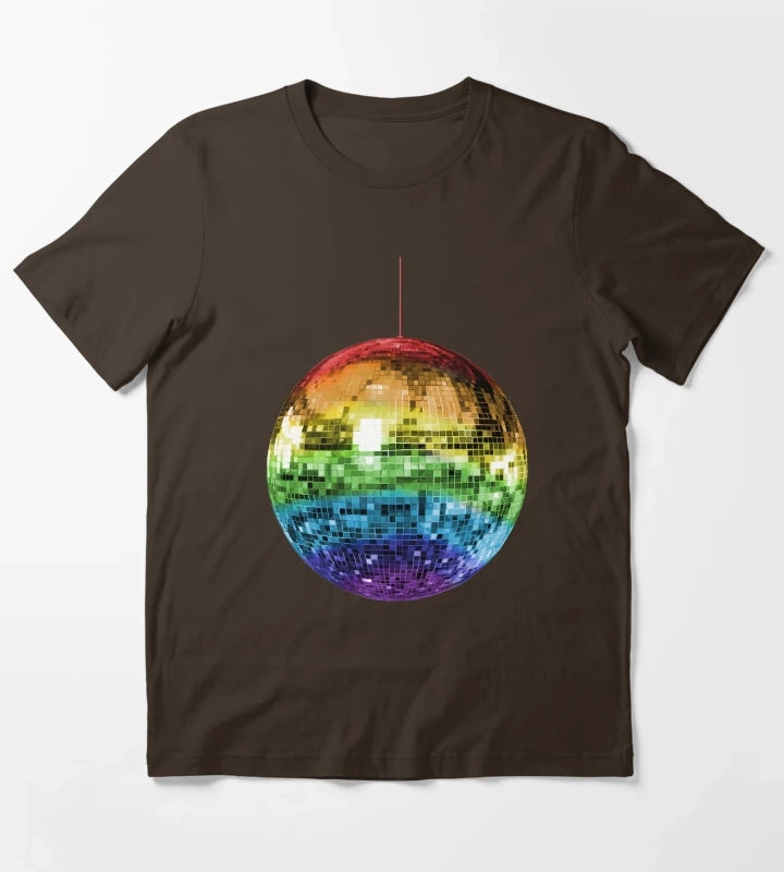 Rainbow 1970s Disco Ball T-Shirt Brown