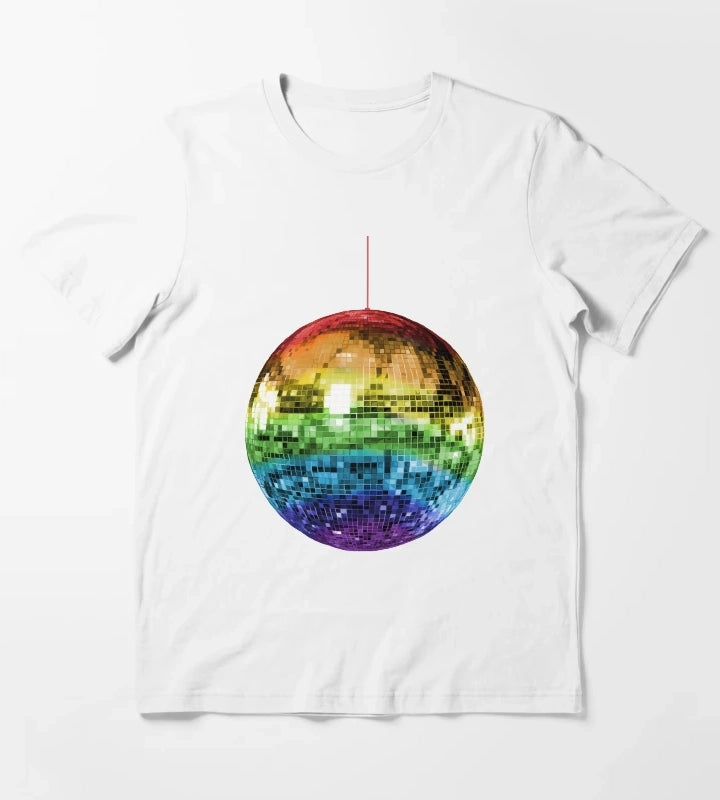 Rainbow 1970s Disco Ball T-Shirt White