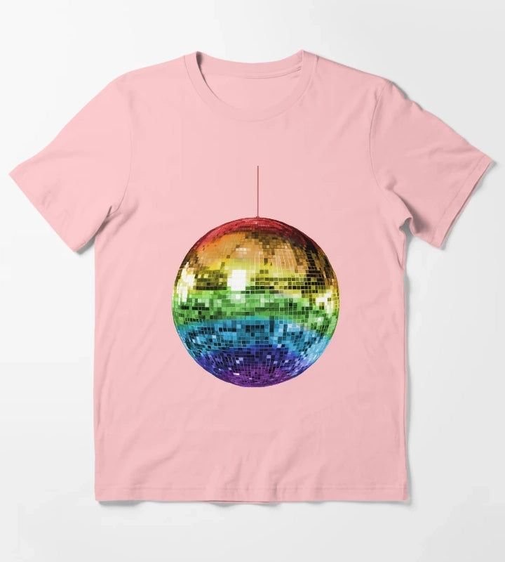 Rainbow 1970s Disco Ball T-Shirt Dark Grey