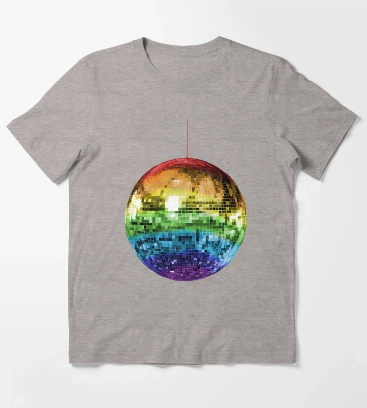 Rainbow 1970s Disco Ball T-Shirt Heather Grey