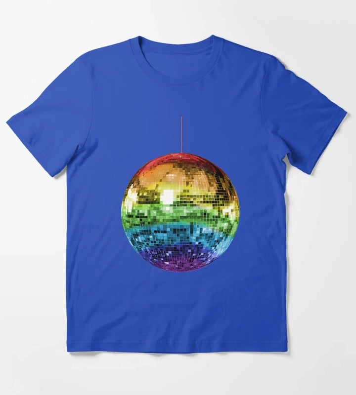 Rainbow 1970s Disco Ball T-Shirt Blue