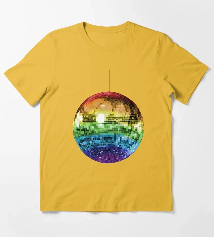 Rainbow 1970s Disco Ball T-Shirt Yellow