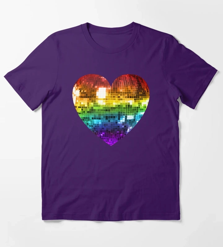 Rainbow Disco Ball Heart T-Shirt Purple