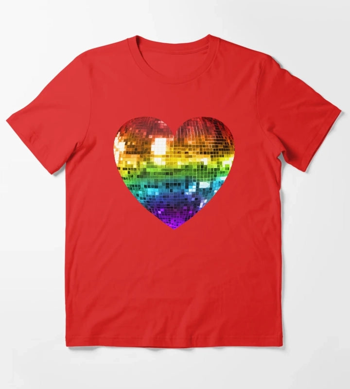 Rainbow Disco Ball Heart T-Shirt Red