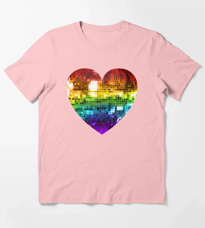 Rainbow Disco Ball Heart T-Shirt Dark Grey